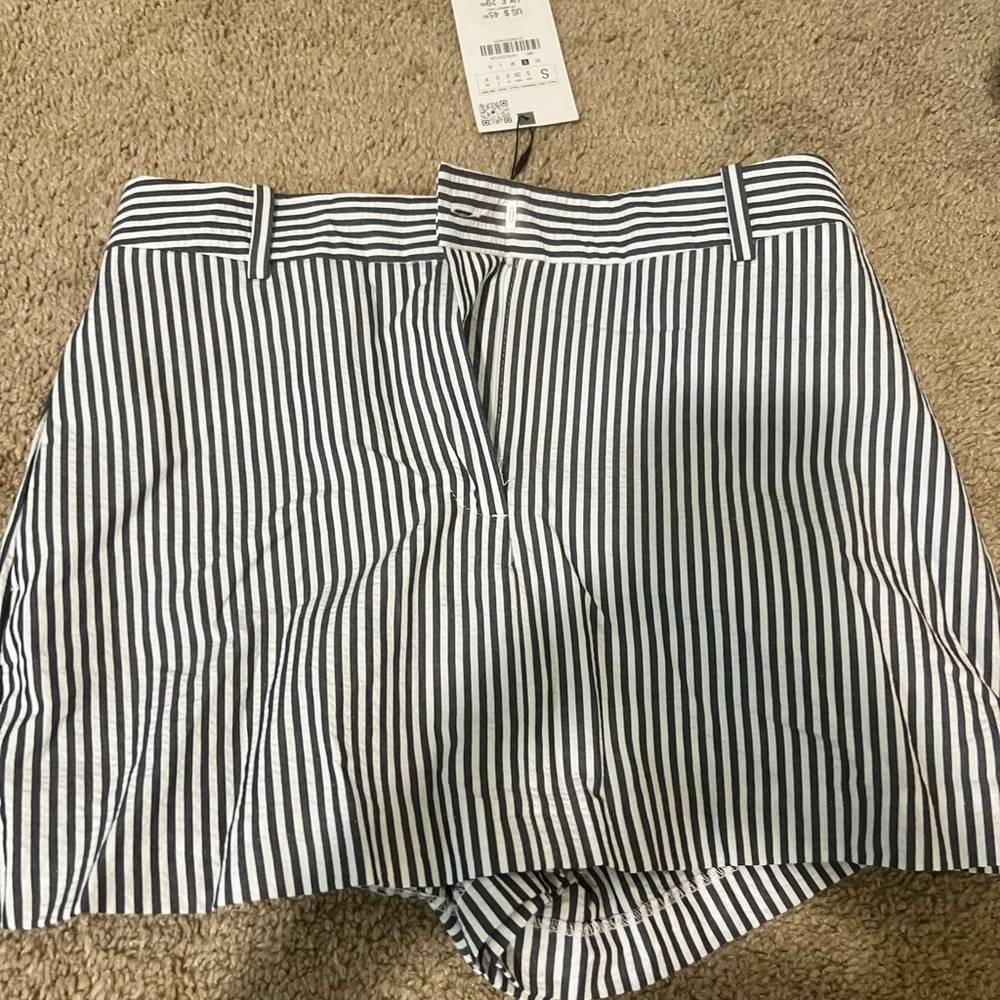 Zara Black and White Striped Shorts